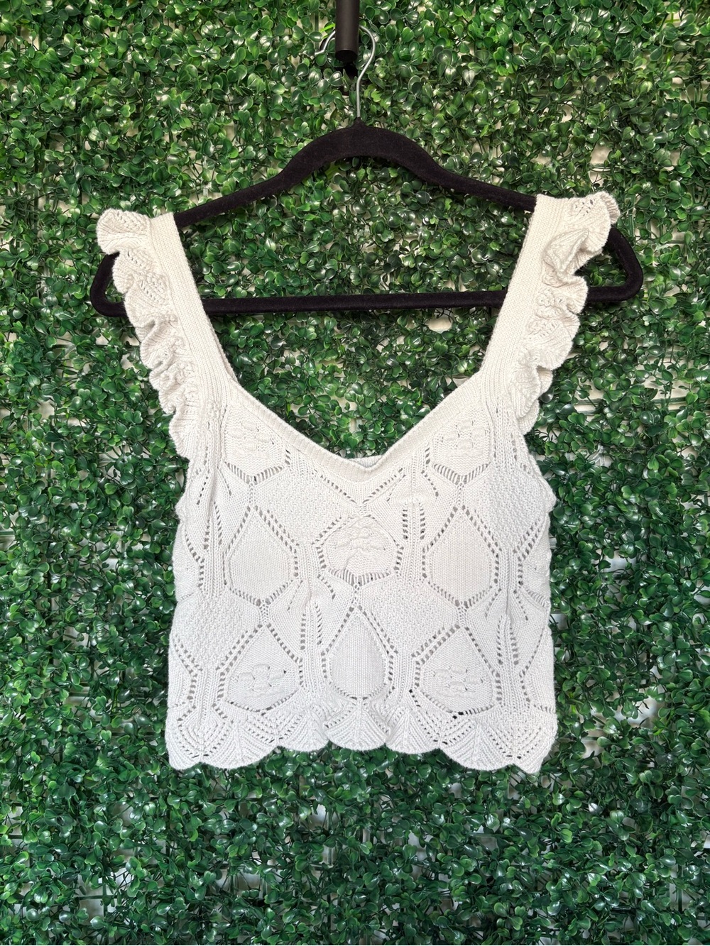 Chelsea & Violet Ivory Crochet Ruffle Strap Crop Top